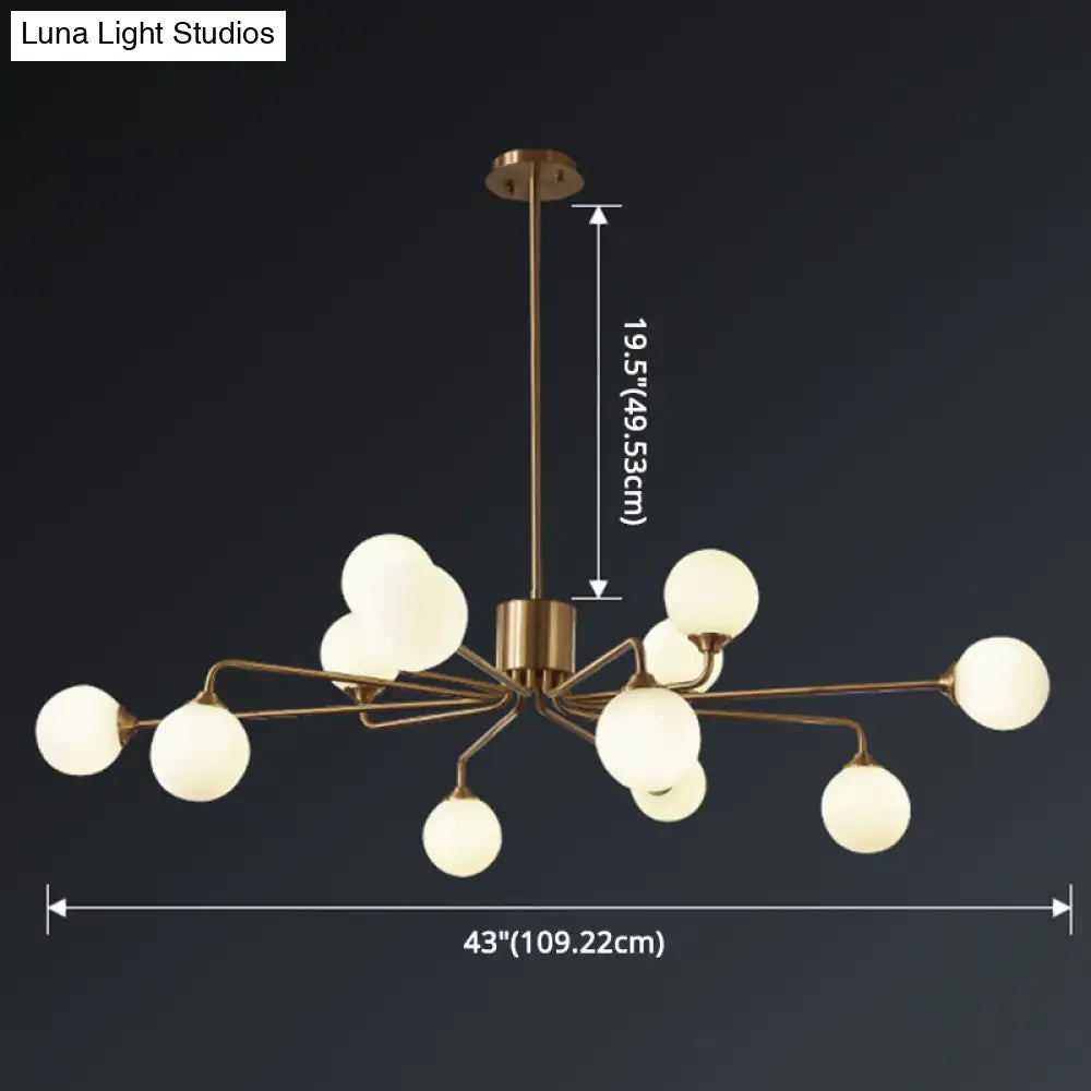 Sleek Modos Chandelier: Simplicity White Glass Ceiling Light With Brass Finish For Living Room