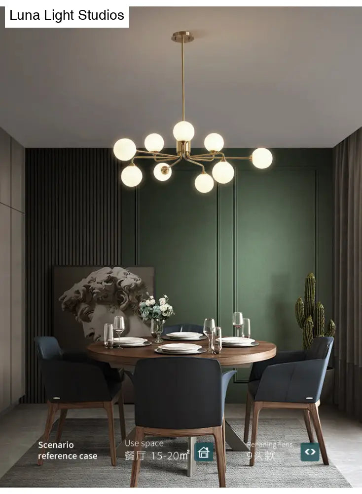 Sleek Modos Chandelier: Simplicity White Glass Ceiling Light With Brass Finish For Living Room