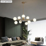 Sleek Modos Chandelier: Simplicity White Glass Ceiling Light With Brass Finish For Living Room