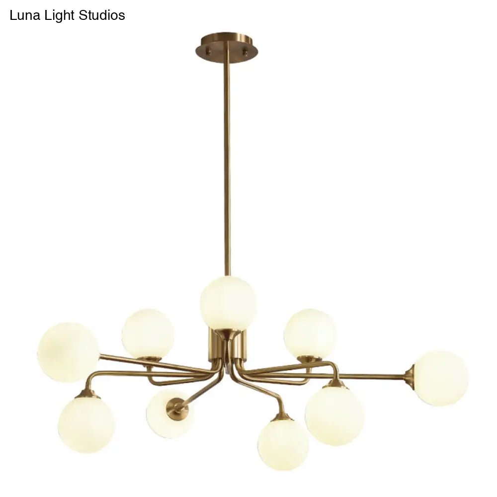 Sleek Modos Chandelier: Simplicity White Glass Ceiling Light With Brass Finish For Living Room