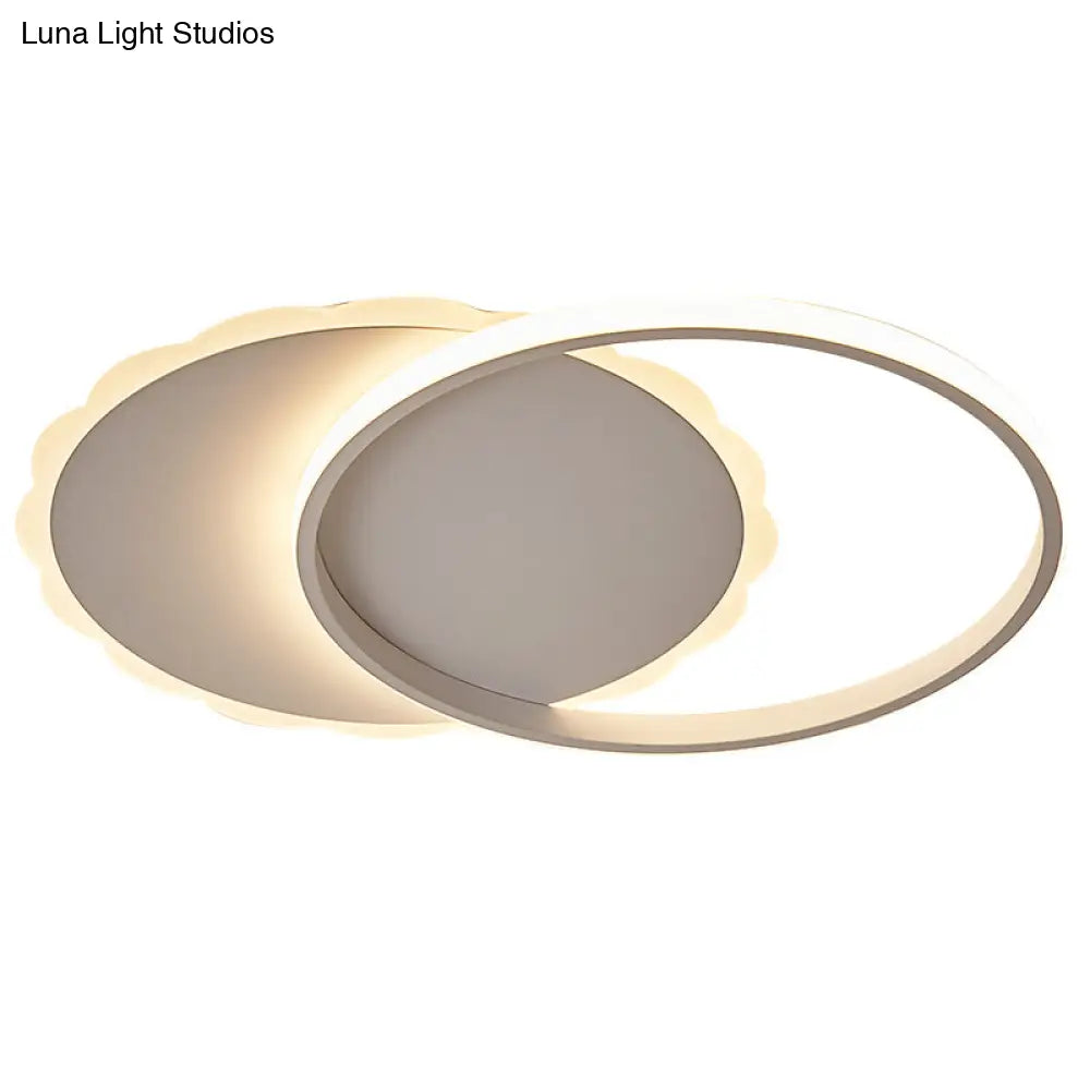 Sleek Moon Led Semi Flush Ceiling Light Fixture In White/Coffee Brown With Multiple Lighting Options