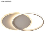 Sleek Moon Led Semi Flush Ceiling Light Fixture In White/Coffee Brown With Multiple Lighting Options