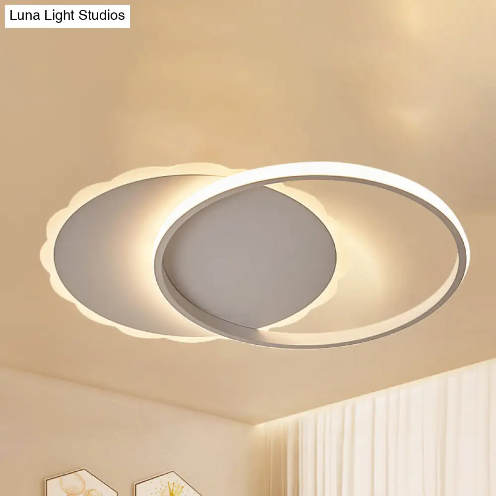 Sleek Moon Led Semi Flush Ceiling Light Fixture In White/Coffee Brown With Multiple Lighting Options