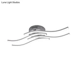 Sleek Nickel Finish 4 - Wavy Linear Semi Flush Mount Led Ceiling Light For Bedroom - Warm/White Glow
