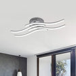 Sleek Nickel Finish 4 - Wavy Linear Semi Flush Mount Led Ceiling Light For Bedroom - Warm/White