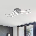 Sleek Nickel Finish 4 - Wavy Linear Semi Flush Mount Led Ceiling Light For Bedroom - Warm/White