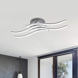 Sleek Nickel Finish 4 - Wavy Linear Semi Flush Mount Led Ceiling Light For Bedroom - Warm/White