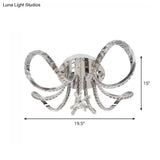 Sleek Nickel Led Curved Hoop Ceiling Light With Faceted Crystal Semi Flush Mount In Warm/White