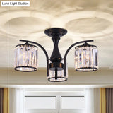Sleek Nordic Metal Black Ceiling Light Fixture With Crystal Shade - Cylinder Semi Flush Mount 3/5