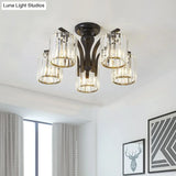 Sleek Nordic Metal Black Ceiling Light Fixture With Crystal Shade - Cylinder Semi Flush Mount 3/5