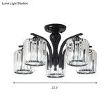 Sleek Nordic Metal Black Ceiling Light Fixture With Crystal Shade - Cylinder Semi Flush Mount 3/5