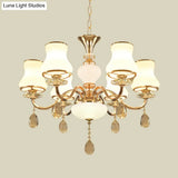 Sleek Opal Glass 6-Light Bedroom Crystal Chandelier – Champagne Bell Design
