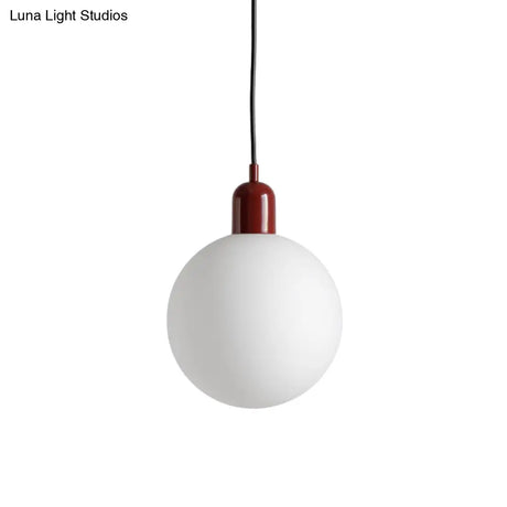 Sleek Opal Glass Drop Pendant Ceiling Light With Colorful Cap - 1-Light Hanging Design