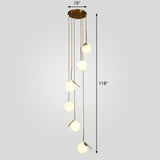Sleek Opal Glass Globe Spiral Stairwell Pendant Light 6 / Bronze