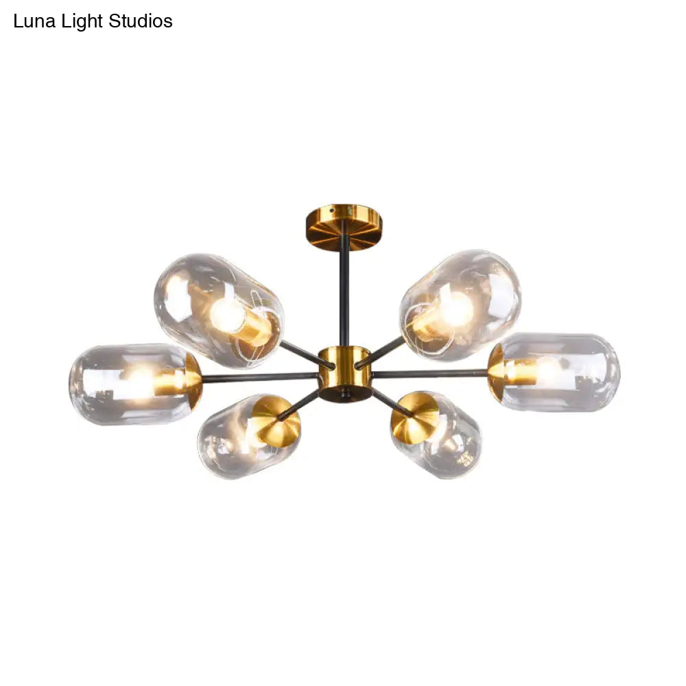 Sleek Postmodern 6-Light Glass Brass Ceiling Lamp For Dining Table