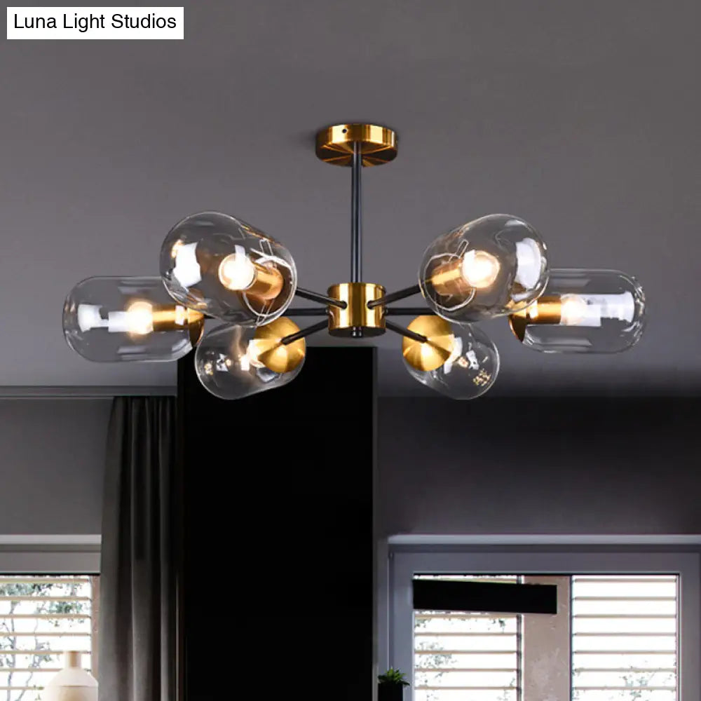 Sleek Postmodern 6-Light Glass Brass Ceiling Lamp For Dining Table