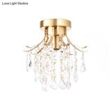 Sleek Raindrop Semi Flush Mount Ceiling Light: Postmodern Brass Fixture With Crystal Accent