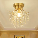 Sleek Raindrop Semi Flush Mount Ceiling Light: Postmodern Brass Fixture With Crystal Accent