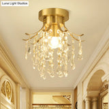 Sleek Raindrop Semi Flush Mount Ceiling Light: Postmodern Brass Fixture With Crystal Accent