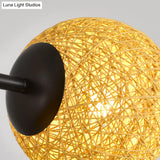 Sleek Rattan Chandelier Pendant With 4 Flaxen Heads - Contemporary Hanging Light Fixture