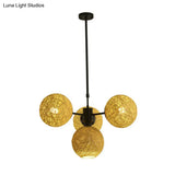 Sleek Rattan Chandelier Pendant With 4 Flaxen Heads - Contemporary Hanging Light Fixture