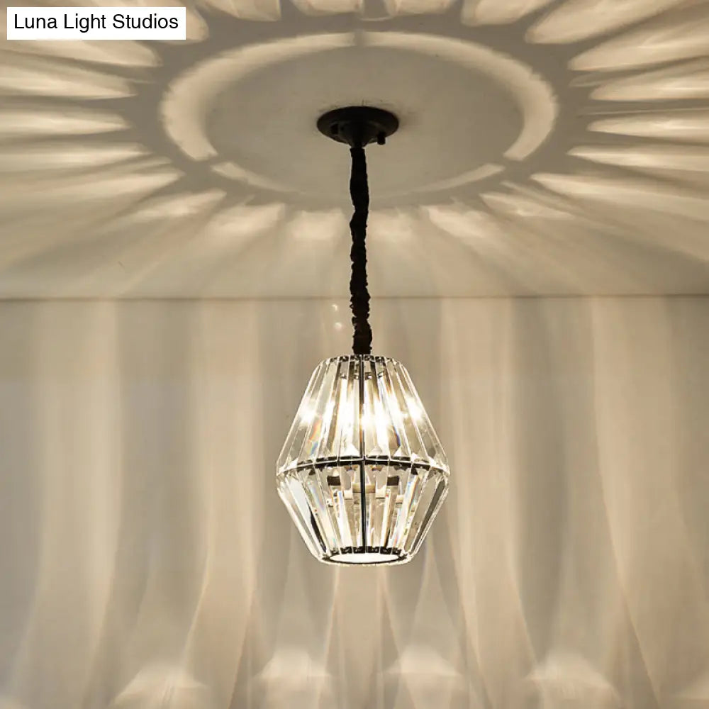 Sleek Rhombus Crystal Pendulum Light - Minimalist 1-Light Black Ceiling Fixture