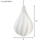 Sleek Ribbed Droplet Pendant Led Light Kit: Modern Acrylic White Hanging For Living Room