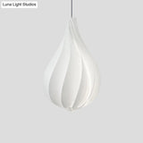 Sleek Ribbed Droplet Pendant Led Light Kit: Modern Acrylic White Hanging For Living Room
