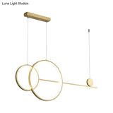 Sleek Ring And Linear Led Hanging Lamp: Minimalistic Metal Chandelier For Dining Rooms Islands