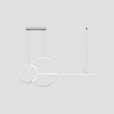 Sleek Ring And Linear Led Hanging Lamp: Minimalistic Metal Chandelier For Dining Rooms Islands