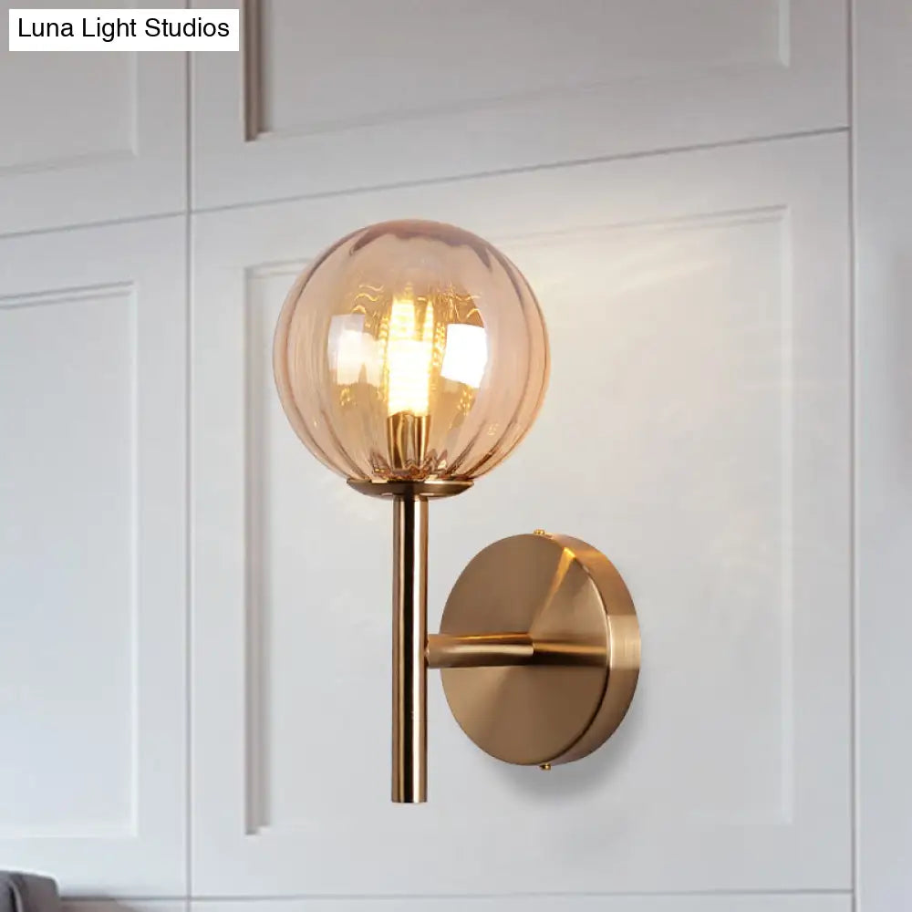 Sleek Round Wall Lighting: Simplicity Glass Bedside Sconce Light With Pencil Arm - Red/Green/Amber