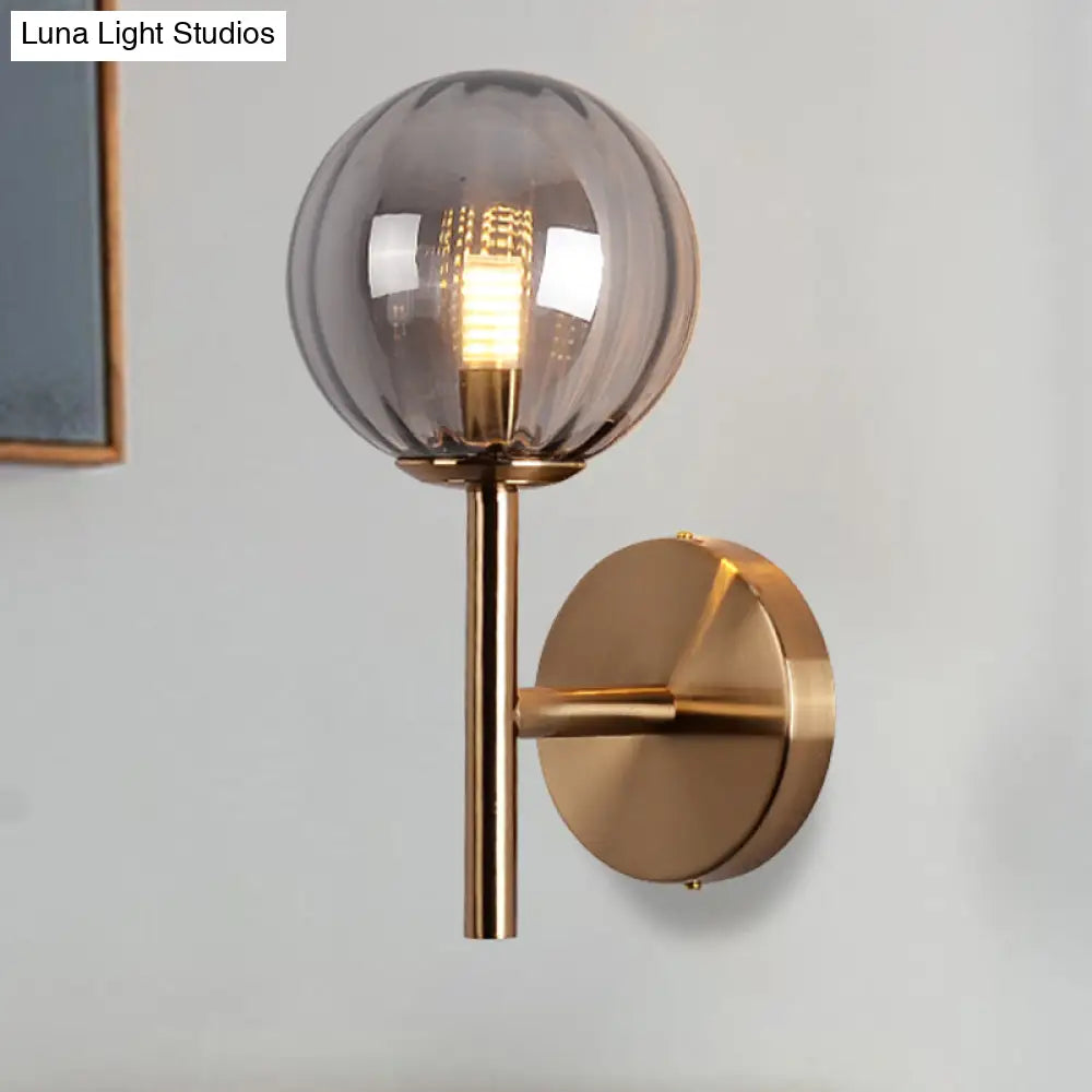 Sleek Round Wall Lighting: Simplicity Glass Bedside Sconce Light With Pencil Arm - Red/Green/Amber