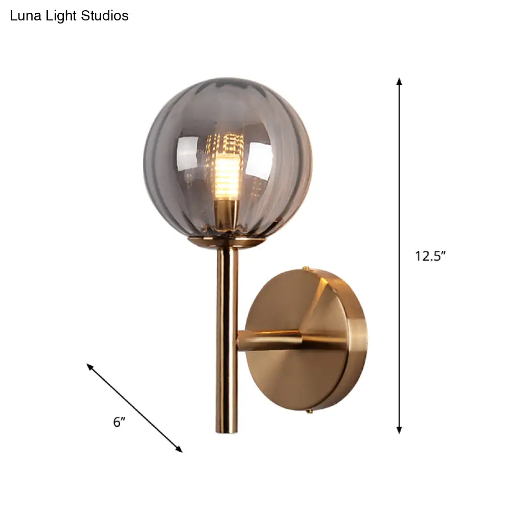 Sleek Round Wall Lighting: Simplicity Glass Bedside Sconce Light With Pencil Arm - Red/Green/Amber