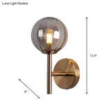 Sleek Round Wall Lighting: Simplicity Glass Bedside Sconce Light With Pencil Arm - Red/Green/Amber