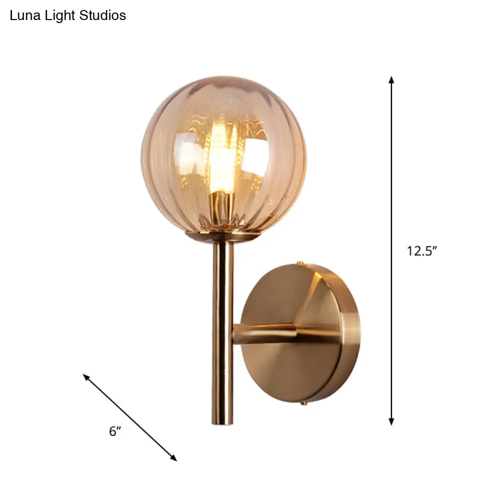 Sleek Round Wall Lighting: Simplicity Glass Bedside Sconce Light With Pencil Arm - Red/Green/Amber