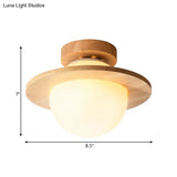 Sleek Semi Flush Mount Ceiling Lamp With Opal Frosted Glass And Wood Banding Belt