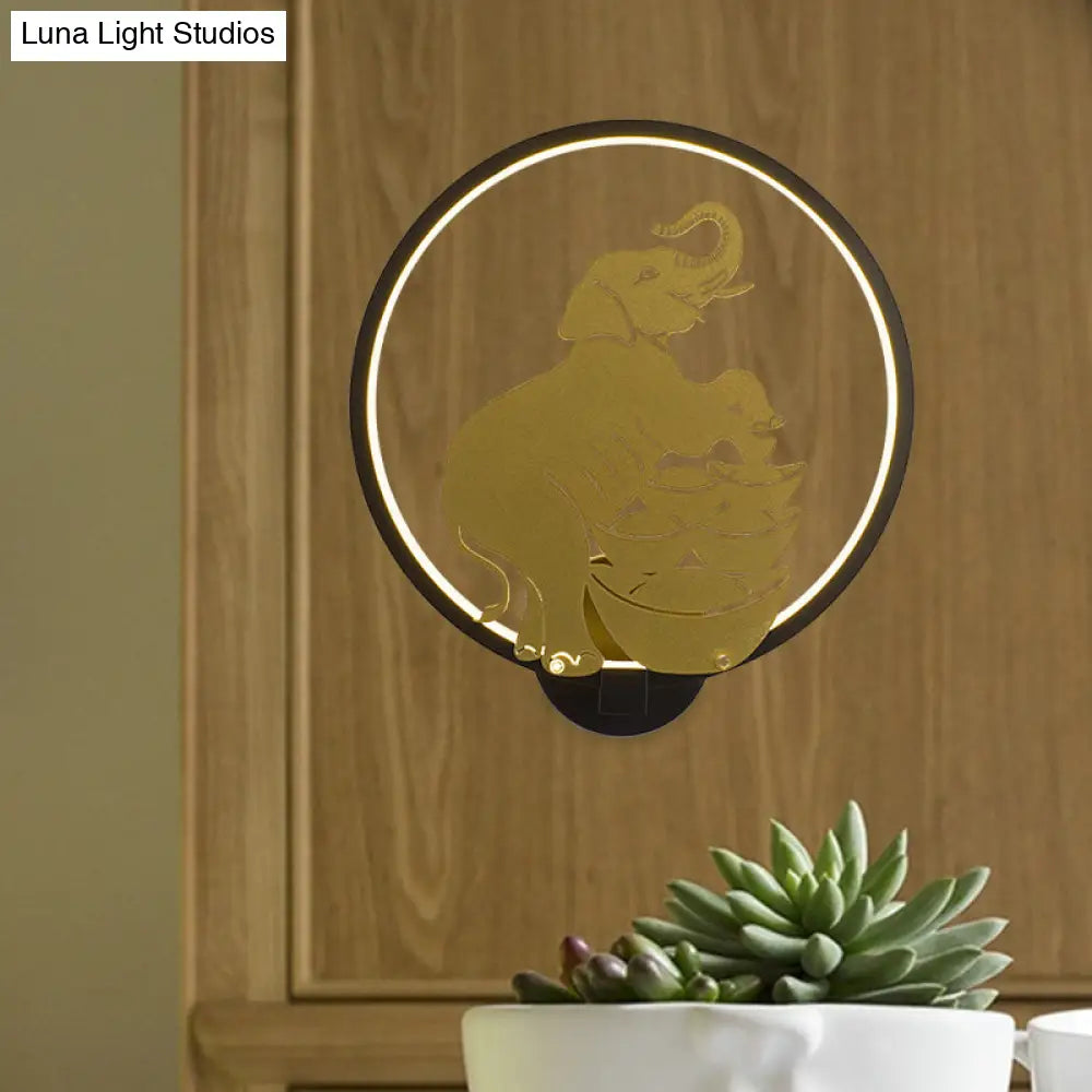 Sleek Sika Deer/Elephant Aluminum Mural Lamp: Modern Black-Gold Led Wall Light For Parlor