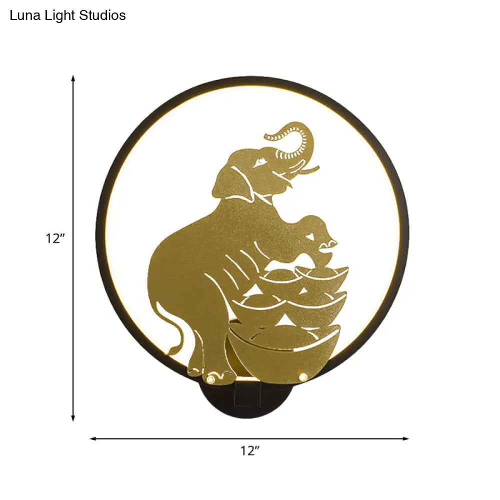 Sleek Sika Deer/Elephant Aluminum Mural Lamp: Modern Black-Gold Led Wall Light For Parlor