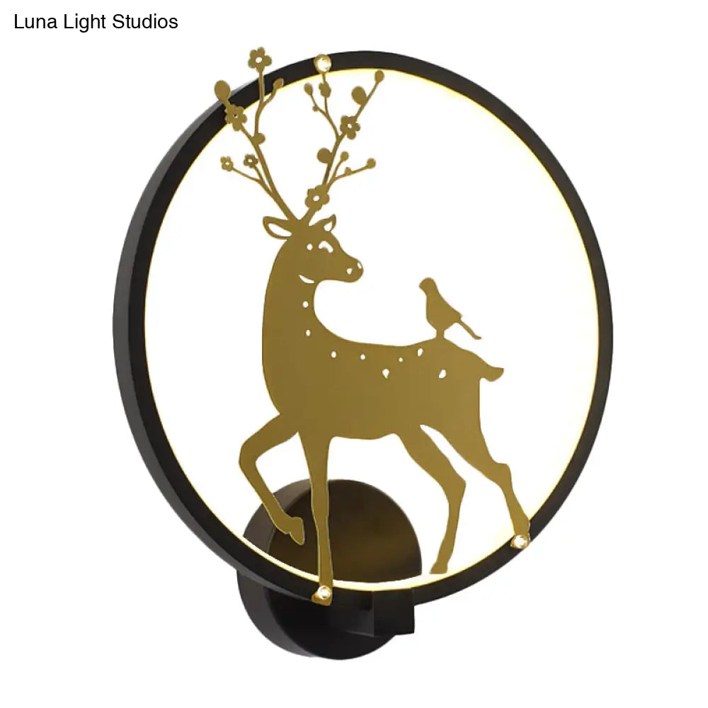 Sleek Sika Deer/Elephant Aluminum Mural Lamp: Modern Black-Gold Led Wall Light For Parlor