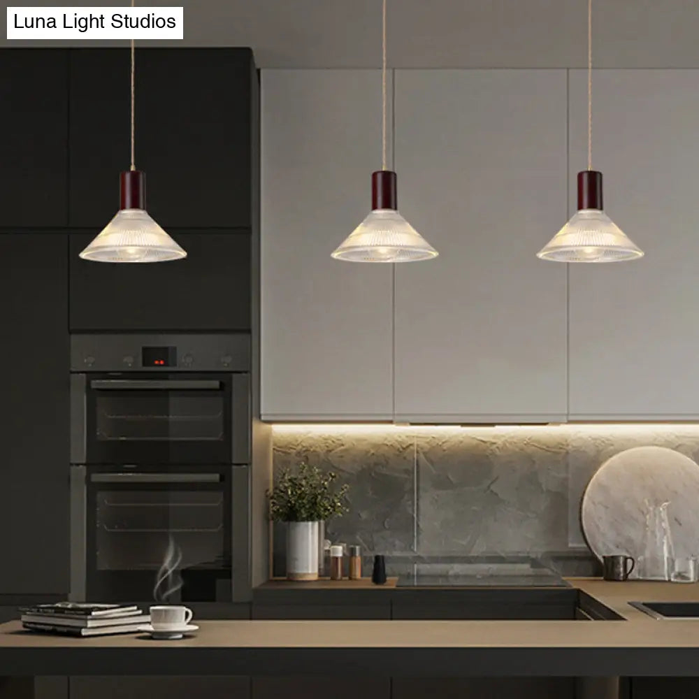 Sleek Single-Bulb Hanging Lamp With Ribbed Glass Shade: Elegant Pendant Light For Bedrooms