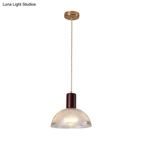 Sleek Single-Bulb Hanging Lamp With Ribbed Glass Shade: Elegant Pendant Light For Bedrooms