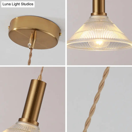 Sleek Single-Bulb Hanging Lamp With Ribbed Glass Shade: Elegant Pendant Light For Bedrooms