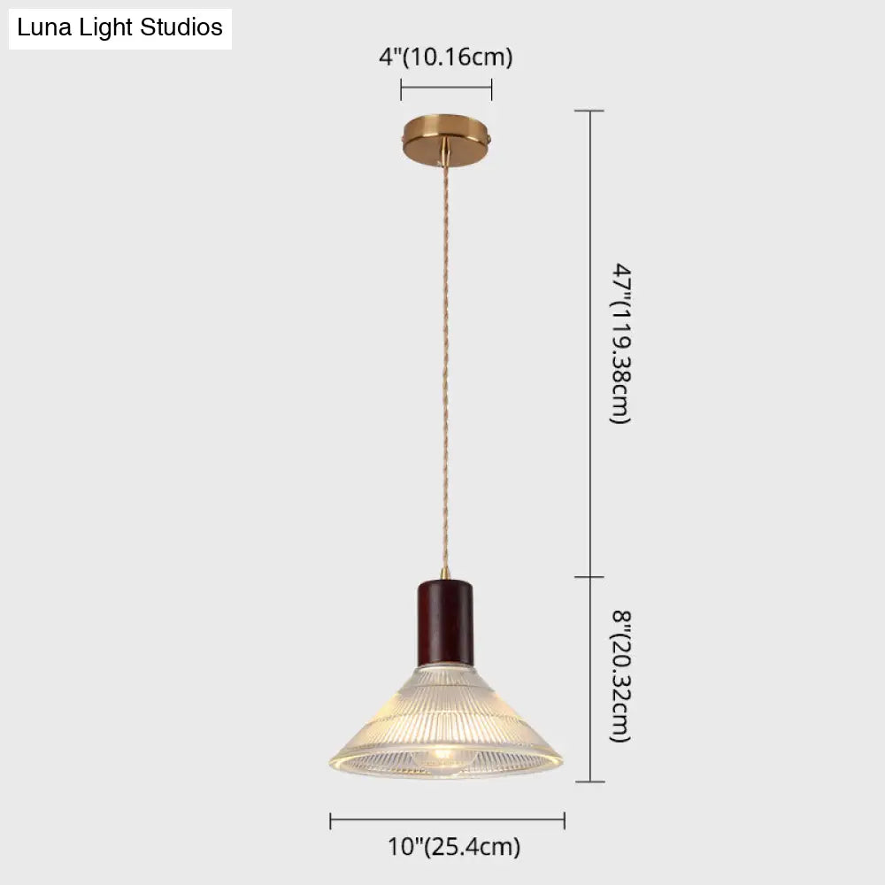 Sleek Single-Bulb Hanging Lamp With Ribbed Glass Shade: Elegant Pendant Light For Bedrooms