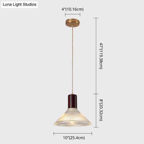 Sleek Single-Bulb Hanging Lamp With Ribbed Glass Shade: Elegant Pendant Light For Bedrooms