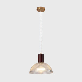 Sleek Single-Bulb Hanging Lamp With Ribbed Glass Shade: Elegant Pendant Light For Bedrooms Brown /