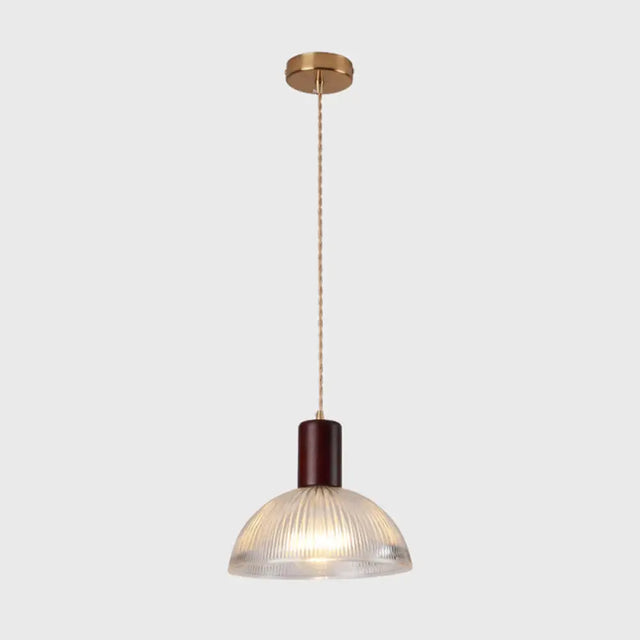Sleek Single-Bulb Hanging Lamp With Ribbed Glass Shade: Elegant Pendant Light For Bedrooms Brown /