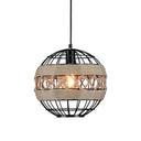 Sleek Sphere Pendant Light With Metal Frame And Rope Detail - Rustic 1-Light Black
