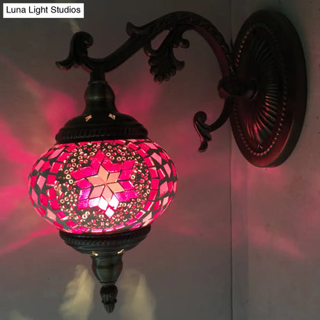 Sleek Sphere Sconce Lighting: Vintage Pink/Blue Glass Wall Lamp Fixture For Living Room
