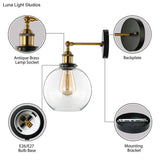Sleek Spherical Brass Wall Light Fixture With Clear Glass - Industrial Style 1-Light Sconce Lamp For