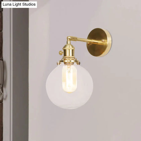 Sleek Spherical Wall Sconce With Clear Glass Shade - Industrial Porch Lamp